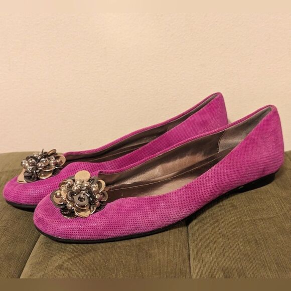 Calvin Klein Shoes - Calvin Klein Magenta Fuchsia Purple Maxee Genuine Suede Beaded Ballets Flats